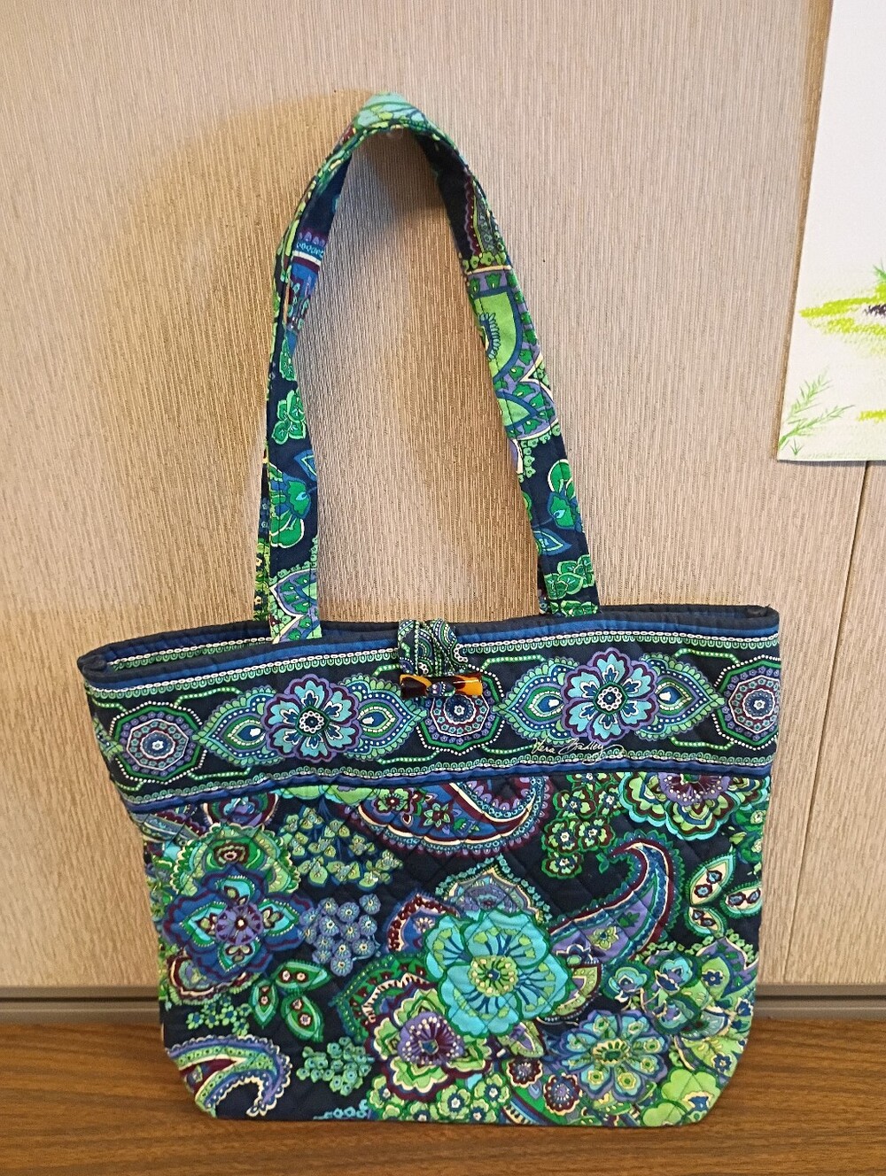Vera Bradley Blue Rhapsody Retired Quilted Tote Shoulder Bag Floral Blue Green